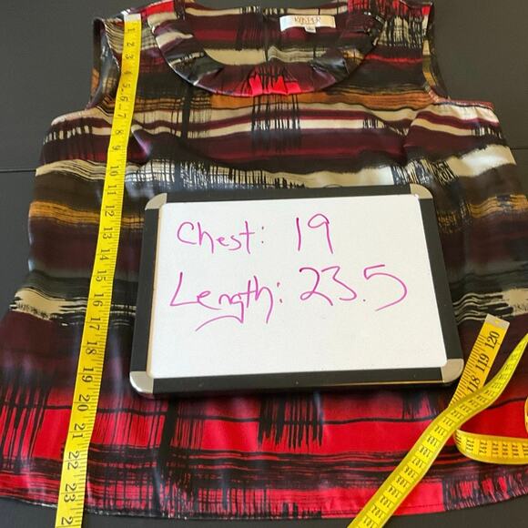 Kasper Sleeveless Blouse Size L Multicolor Striped Ruffle Neck Satin Top - Picture 8 of 8
